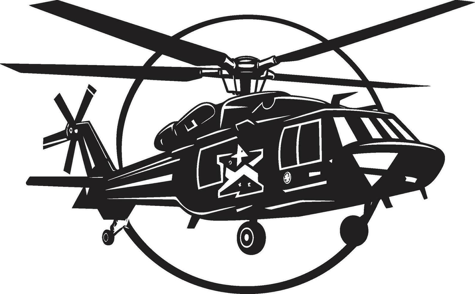 tactisch draagschroefvliegtuigen zwart emblematisch ontwerp militant huey vector leger bijl symbool