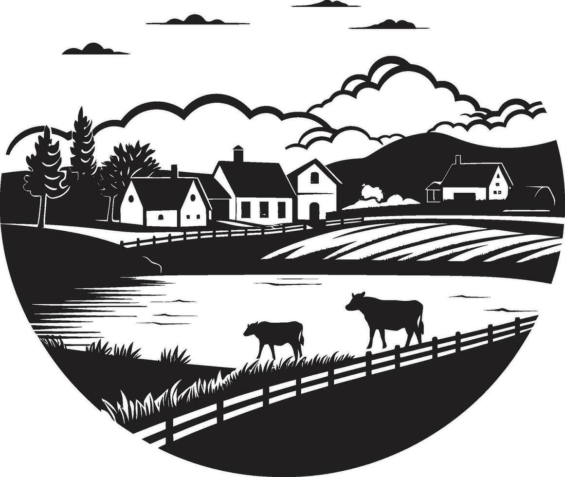 landelijk elegantie agrarisch boerderij embleem oogst horizon zwart vector logo voor landbouw