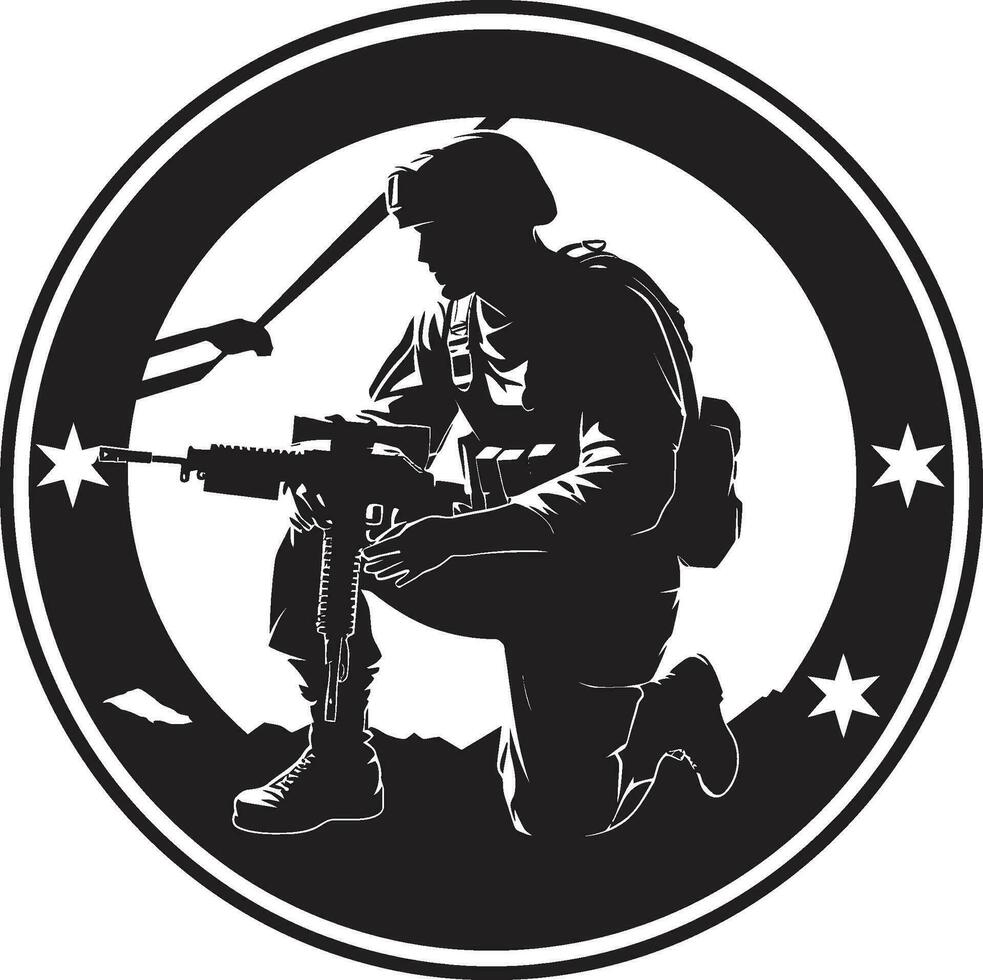 militant precisie gewapend krachten embleem ontwerp krijger moed zwart vector soldaat logo