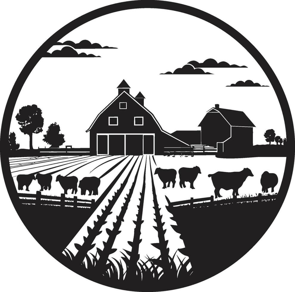 landelijk toevluchtsoord boerderij icoon velden erfenis agrarisch zwart logo vector