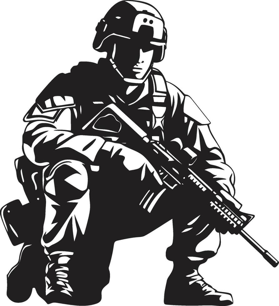 strategisch verdediger zwart vector leger man logo gevecht voorhoede gewapend krachten embleem ontwerp