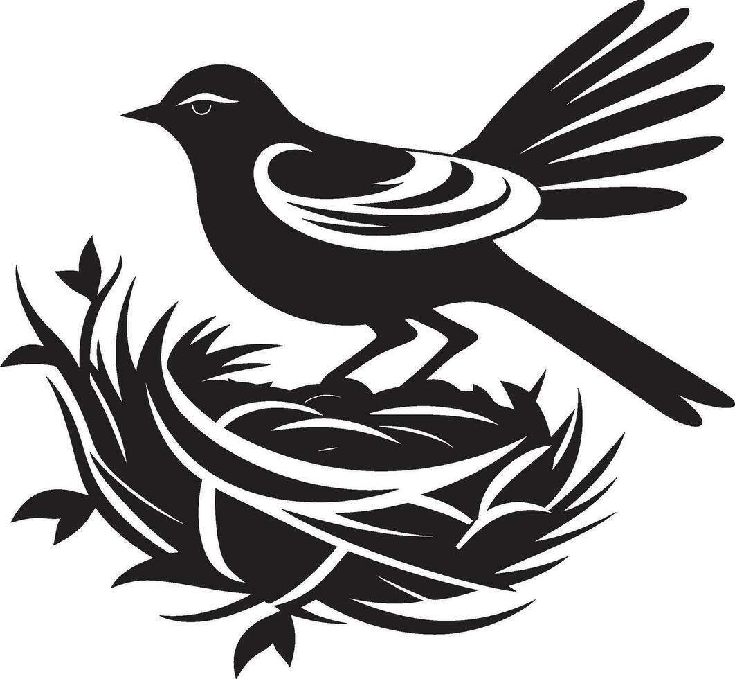 gevederde veilige haven vector vogel icoon nestweefsel zwart logo nest ontwerp