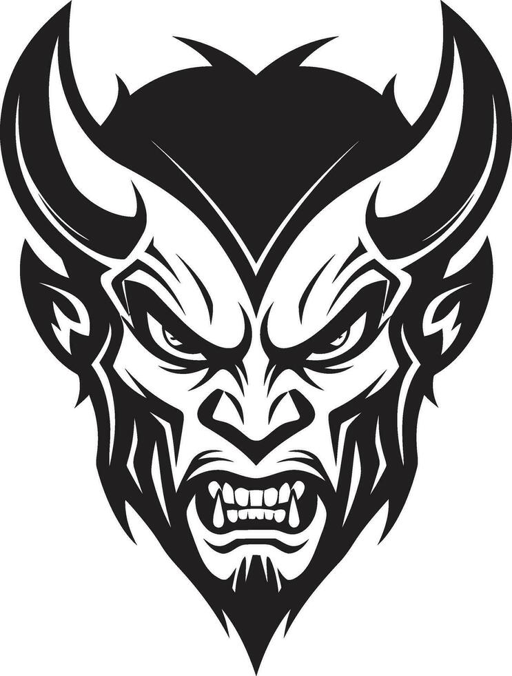 helse grijns agressief duivel s gezicht logo ontwerp demonische indruk zwart icoon van duivel s sinister gelaat vector