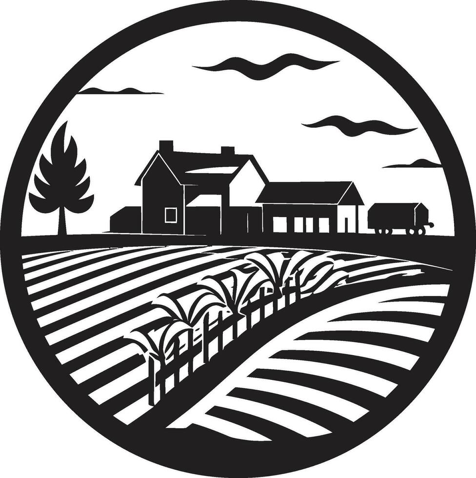 hoeve erfgoed zwart vector logo voor boerderijen velden van kalmte agrarisch boerderij embleem