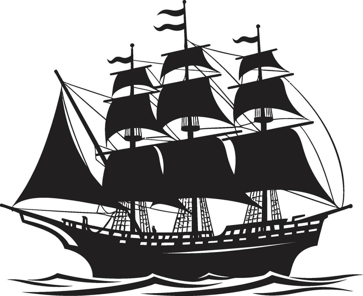 oude ontdekkingsreiziger vector schip embleem tijdloos vaartuig zwart schip logo