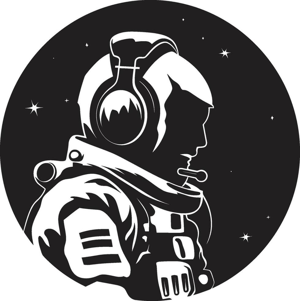 kosmisch reis zwart astronaut logo icoon hemel- pionier vector ruimte ontdekkingsreiziger