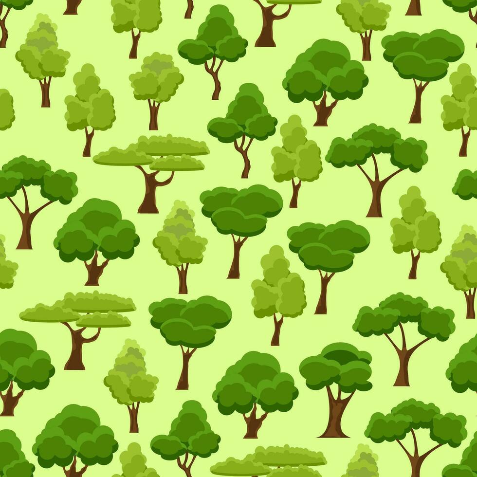 naadloos patroon met gestileerde bomen. tekenfilm tuin groen boom. natuur Woud en park. voorjaar of zomer bomen. vector illustratie