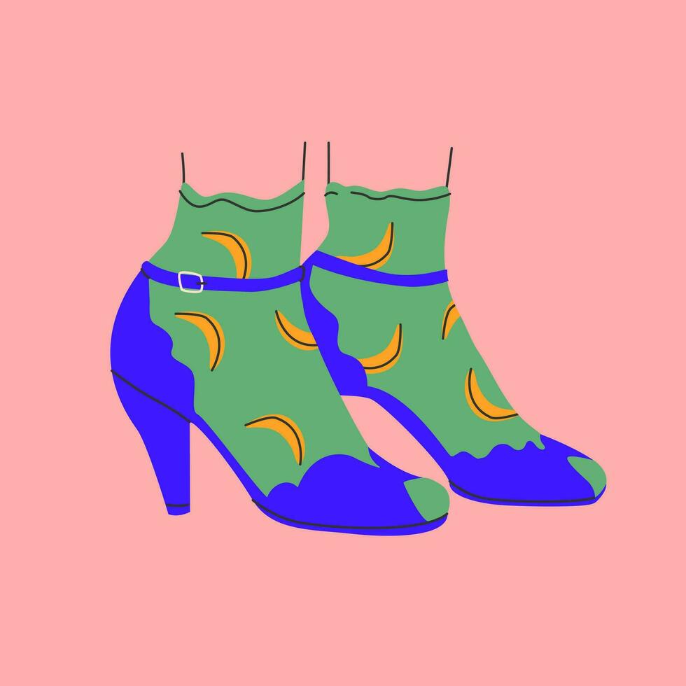 icoon van helder hoog hiel- schoenen met grappig sokken.print voor schoen op te slaan poster, enz. vector. vector