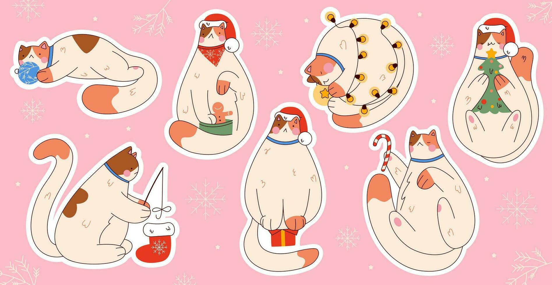 reeks van schattig Kerstmis katten stickers vector