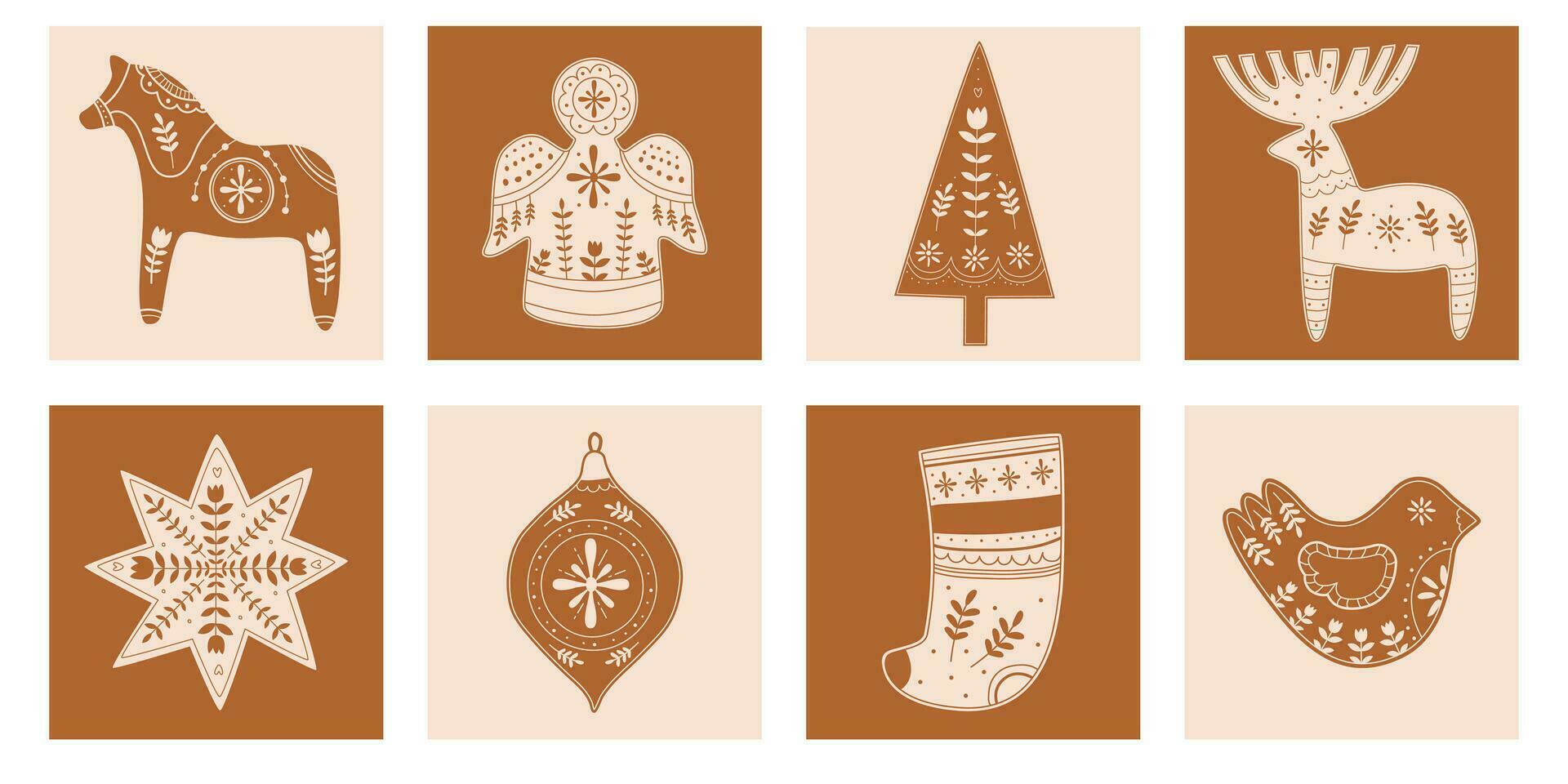 Kerstmis en nieuw jaar elementen met Kerstmis boom, sok, vogel, ster en andere speelgoed.. hand- getrokken tekening stijl.vector vector