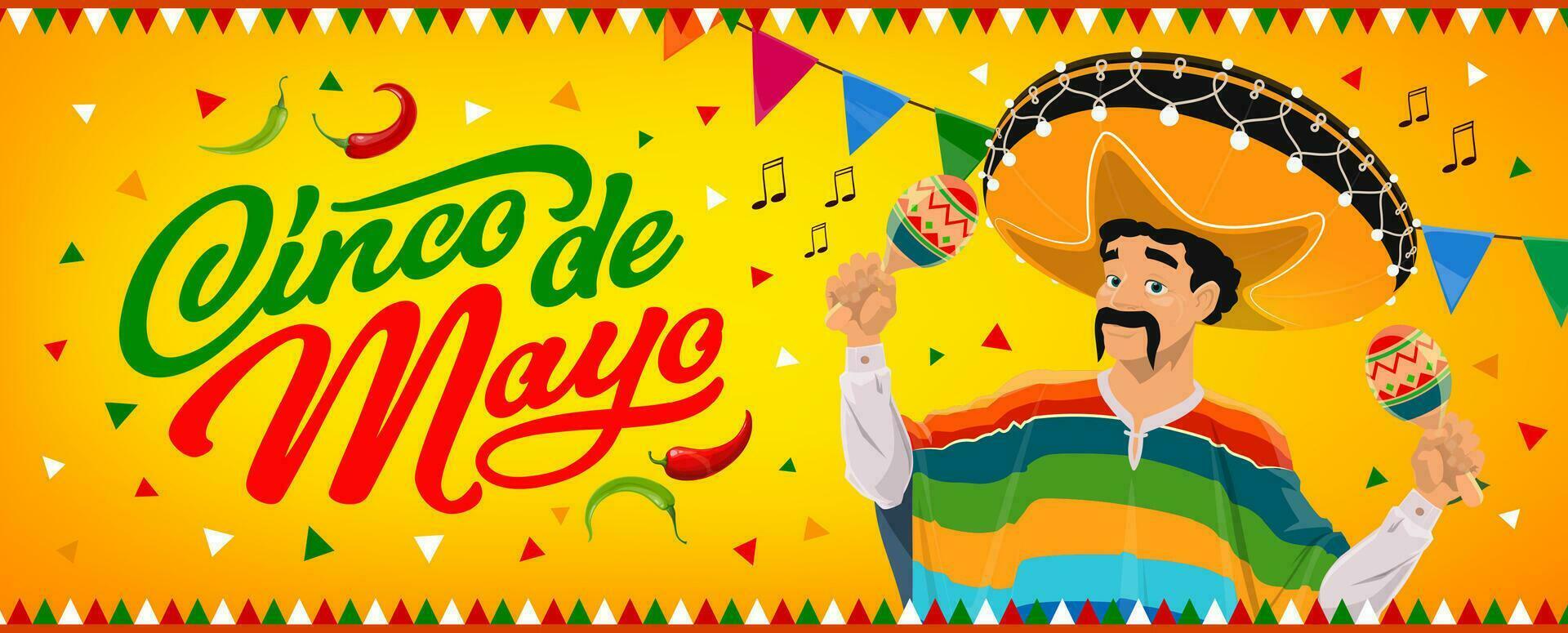 Mexicaans mariachi musicus Aan cinco de mayo vakantie vector