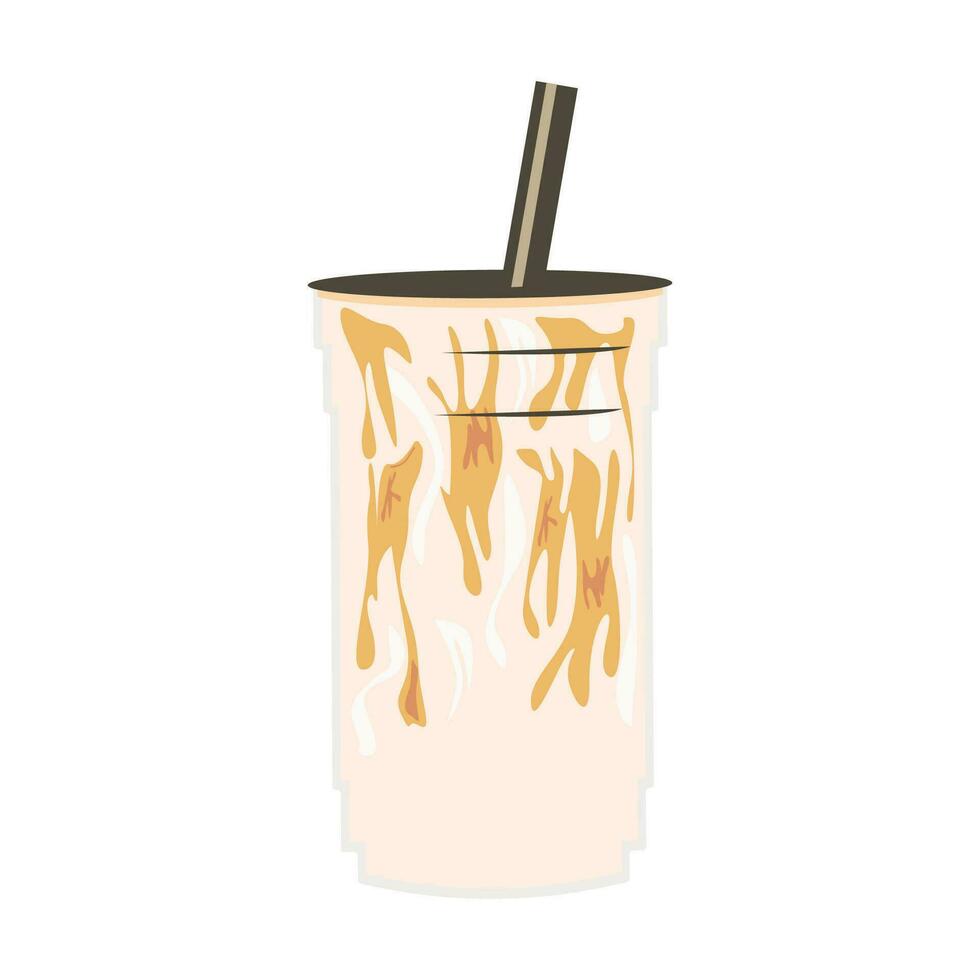 zwart ijs koffie in transparant glas met spatten van melk. bevroren thee Aziatisch afhalen. gekleurde vlak vector illustratie in modieus minimalistische stijl geïsoleerd Aan wit achtergrond.