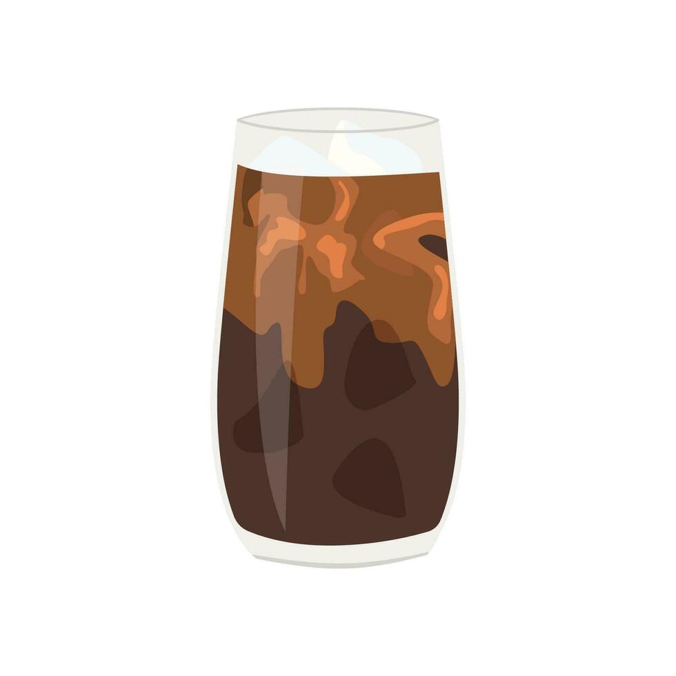 zwart ijs koffie in transparant glas met spatten van melk. bevroren thee Aziatisch afhalen. gekleurde vlak vector illustratie in modieus minimalistische stijl geïsoleerd Aan wit achtergrond.