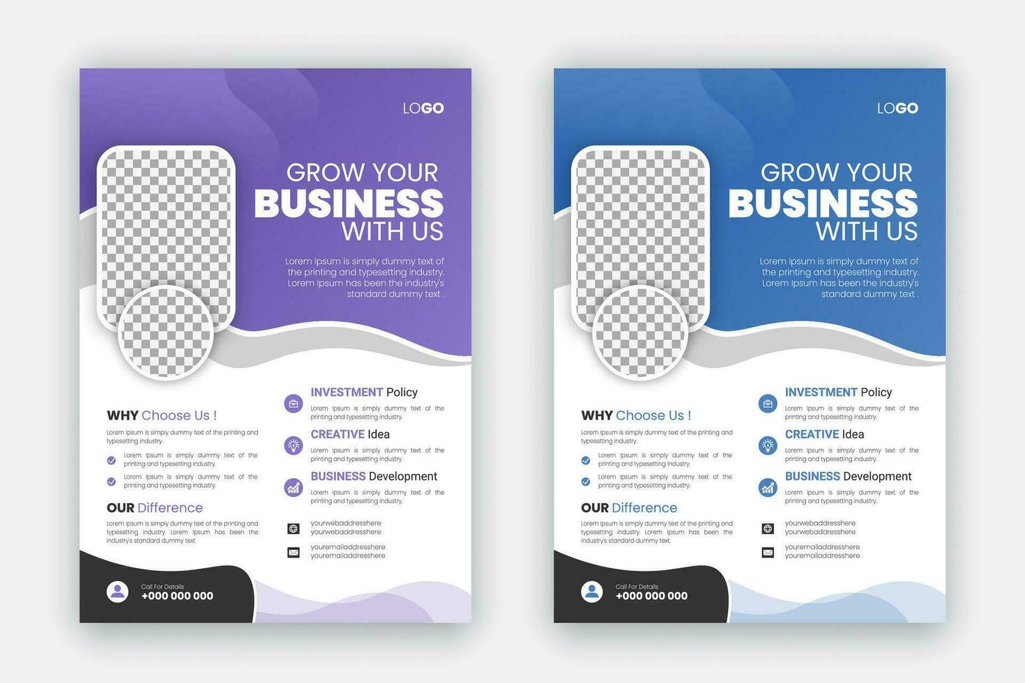 digitaal afzet agentschap folder reeks sjabloon, modern zakelijke creatief professioneel en bedrijf brochure ontwerp, jaar- rapport, lay-out met Purper en blauw folder bundel voor bedrijf Promotie vector