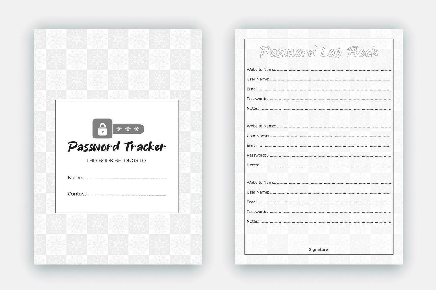 wachtwoord tracker log boek ontwerp sjabloon, herinnering boek, logboek interieur ontwerp met zwart en wit papier patroon stijl, kdp interieur ontwerp sjabloon naar op te slaan uw persoonlijk informatie vector