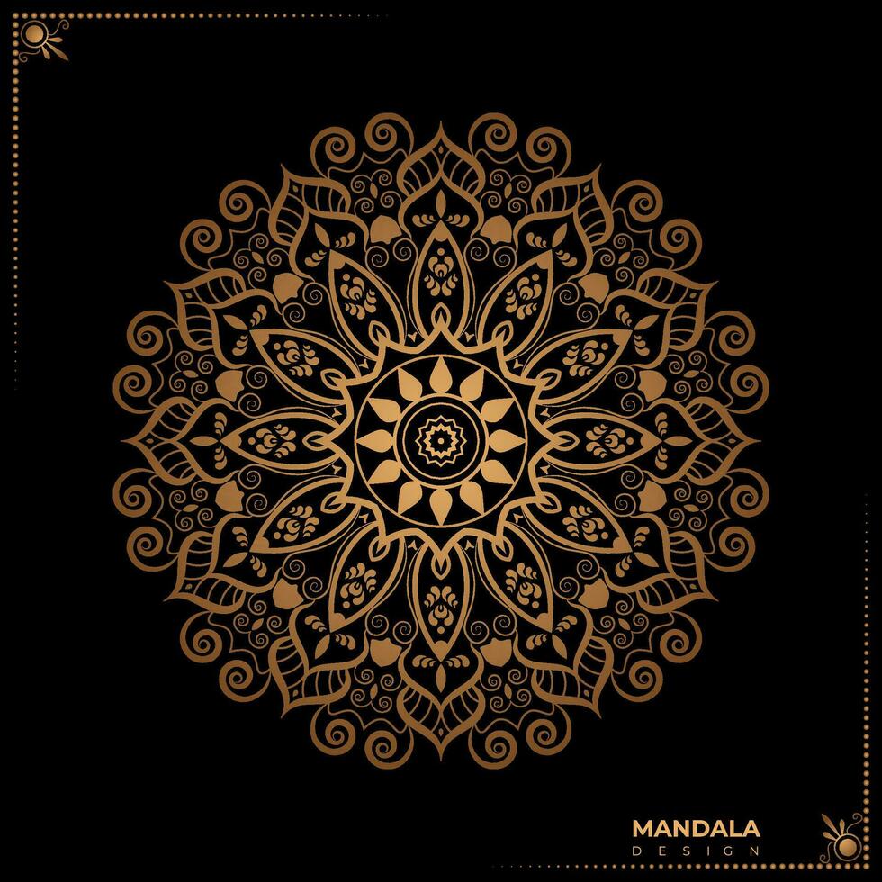 luxe mandala ontwerp sjabloon in goud met zwart achtergrond, kleur boek patroon in mandala stijl voor mehndi, tatoeëren, mehndi, decoratief ornamenten in etnisch oosters stijl vector