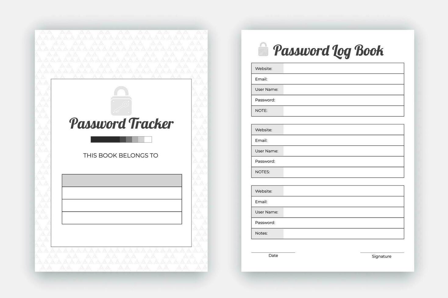 wachtwoord log boek sjabloon, minimalistische planner, afdrukbare tracker notitieboekje in a4 maat, kdp interieur ontwerp sjabloon naar op te slaan uw persoonlijk informatie vector