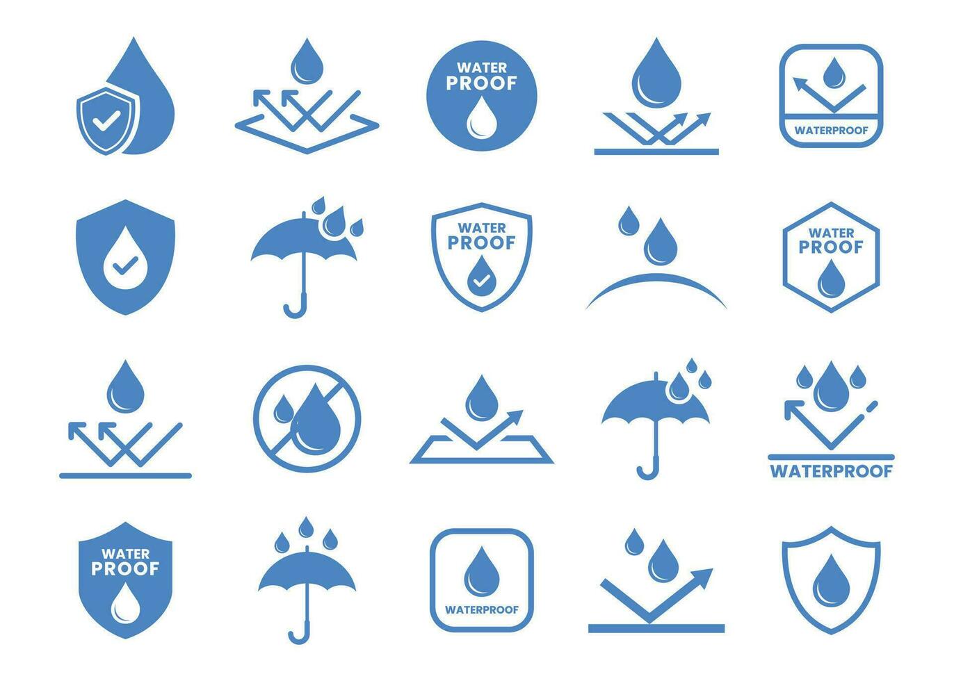 waterbestendig pictogrammen vector set. water bestendig pictogrammen voor pakket. water laten vallen bescherming concept.