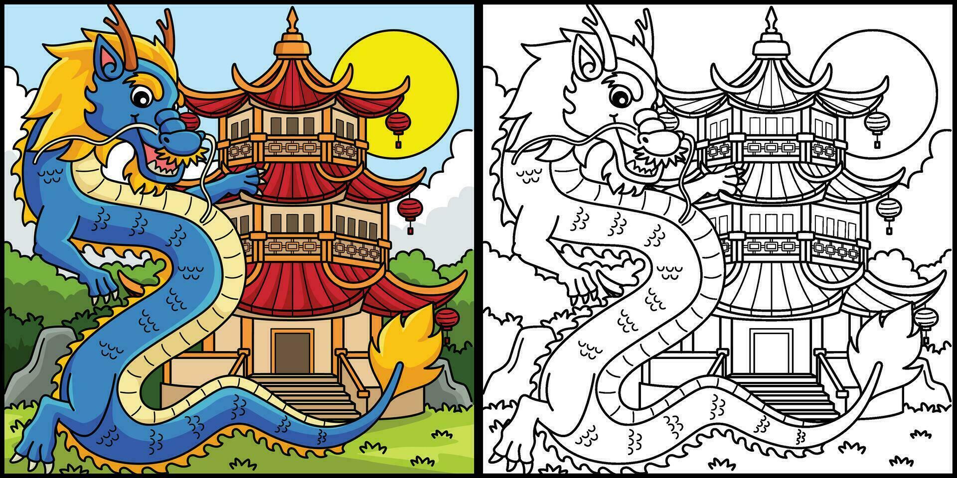 jaar van de draak met pagode illustratie vector