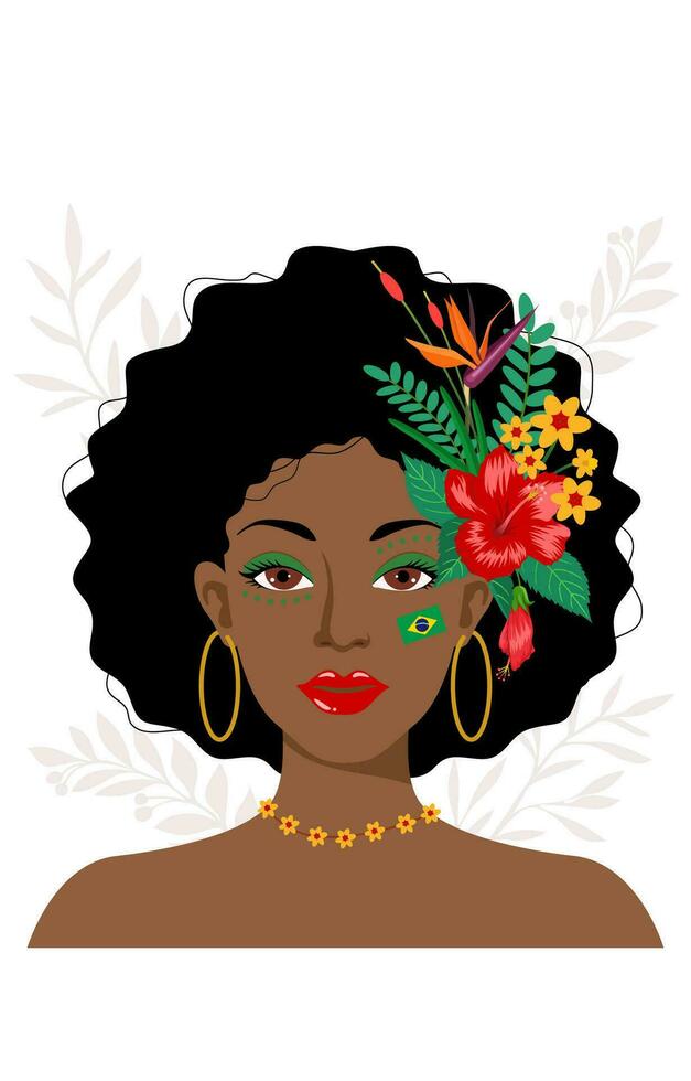 mooi braziliaans vrouw met tropisch bloemen vector