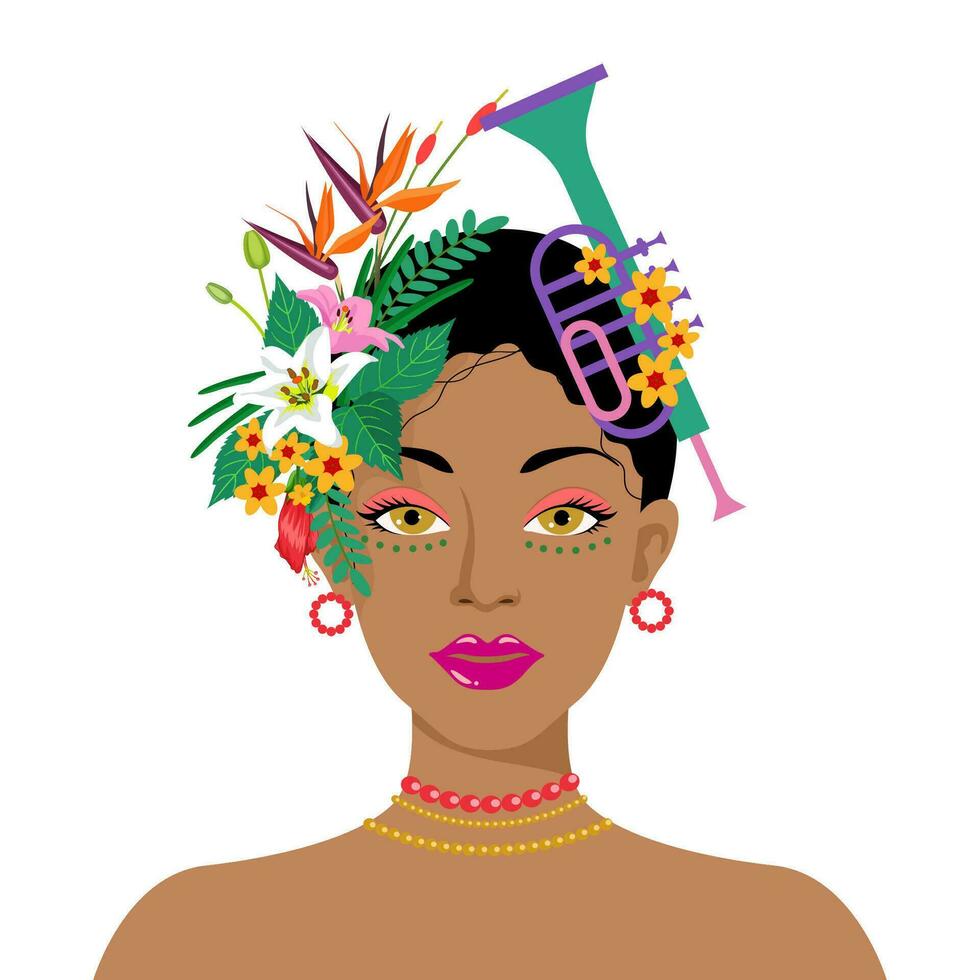 portret van mooi vrouw in Brazilië carnaval kleding vector