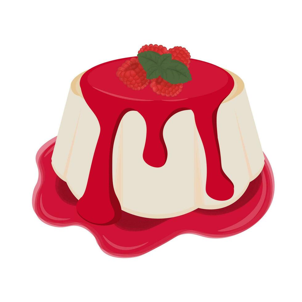 logo illustratie panna cotta met framboos siroop of aardbei jam vector