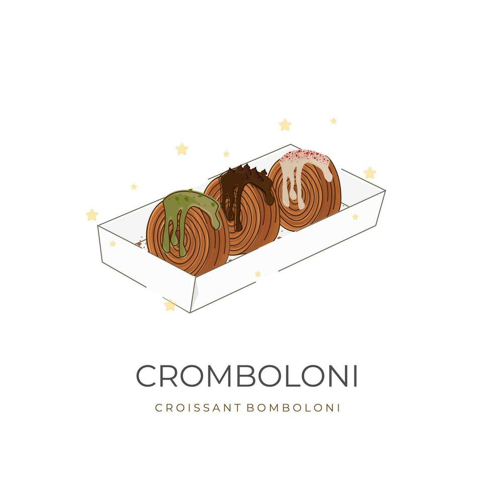 logo illustratie cromboloni croissant bomvol of nieuw york rollen in een papier doos vector