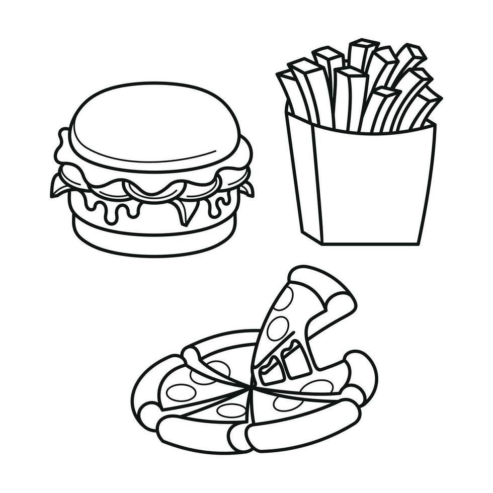 smakelijk heerlijk hartig voedingsmiddelen premie vector kunsten. tekenfilm tekening schattig icoon schets lijn kunst ontwerp