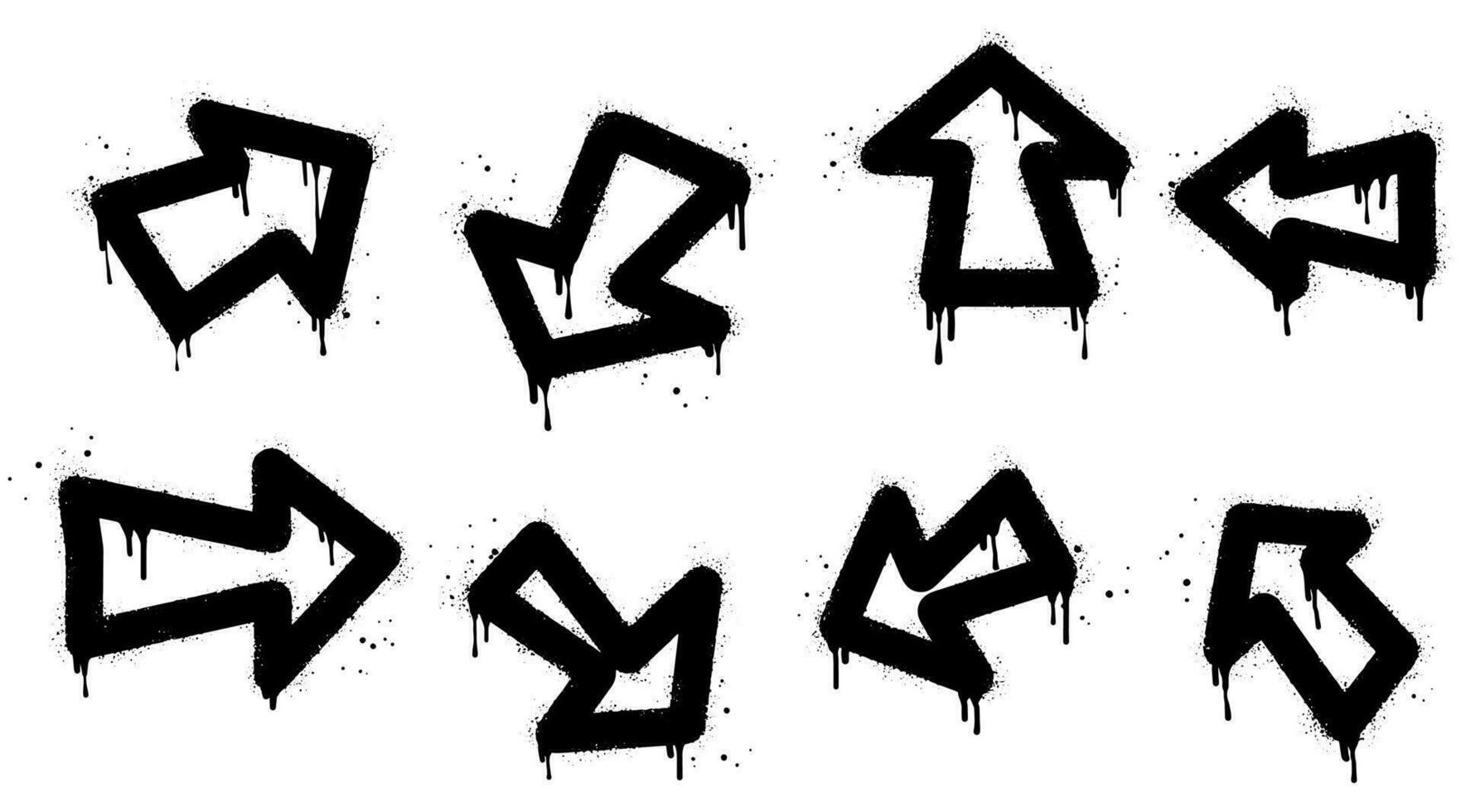 verzameling van verstuiven geschilderd graffiti pijl in zwart over- wit. geïsoleerd Aan wit achtergrond. vector illustratie