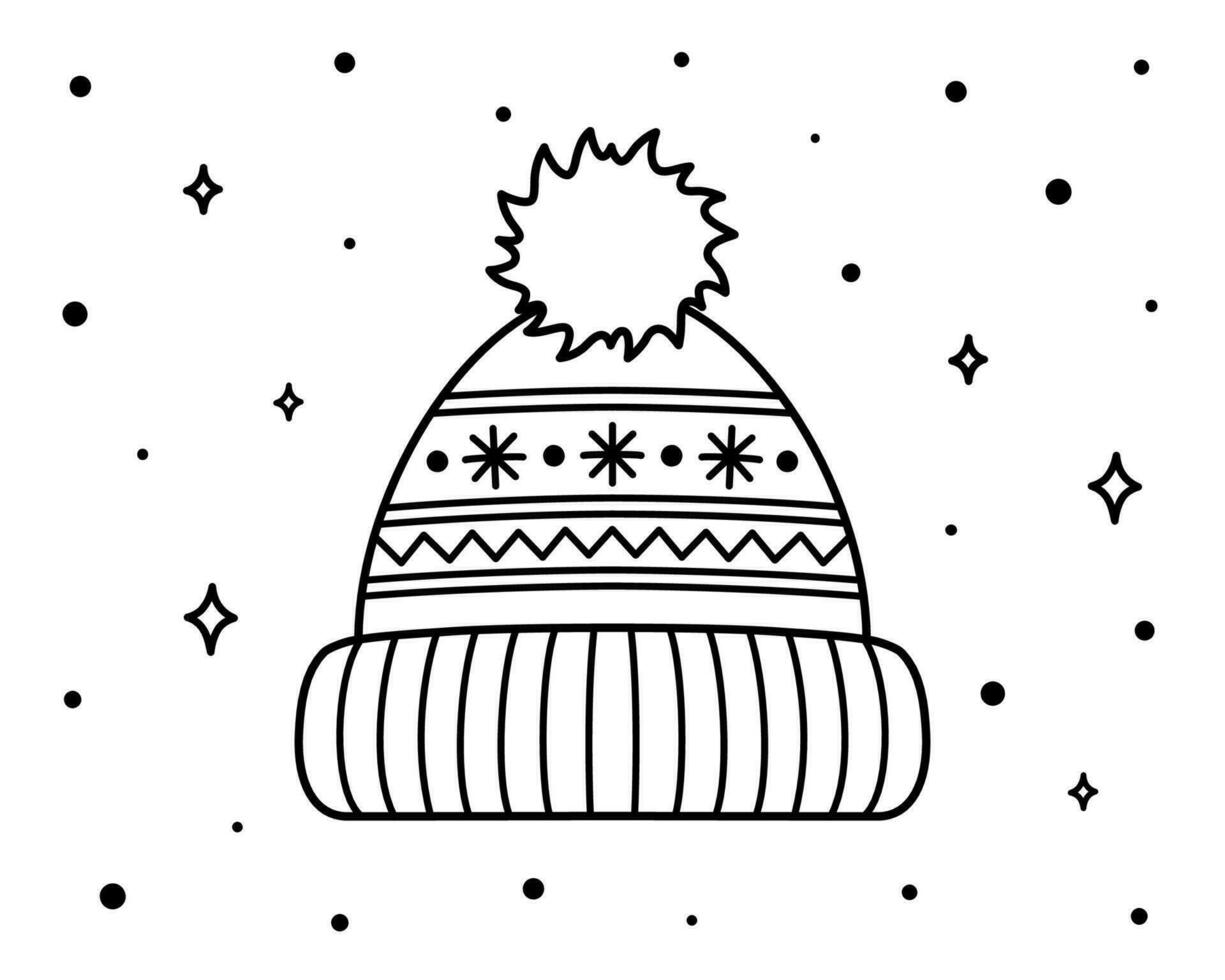 winter gebreid hoed met POM Pom en ornament. single Kerstmis element voor label, geschenk, groet kaart. geïsoleerd vector illustratie.