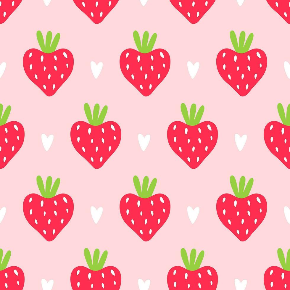 schattig zomer patroon met aardbeien en harten. vector sjabloon. voor textiel, behang, papier, verpakking, digitaal illustratie.