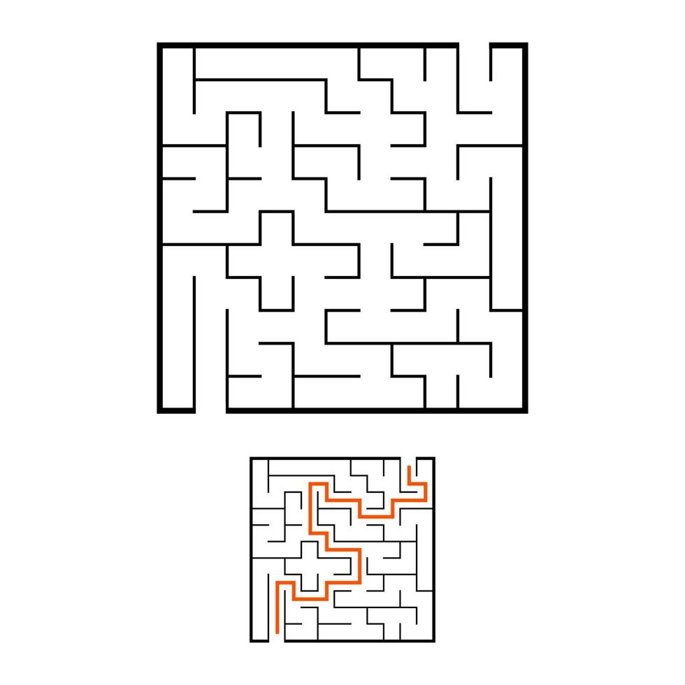 abstracte vierkante doolhof. spel voor kinderen. puzzel voor kinderen. labyrint raadsel. zwarte platte vectorillustratie geïsoleerd op een witte achtergrond. met antwoord. vector