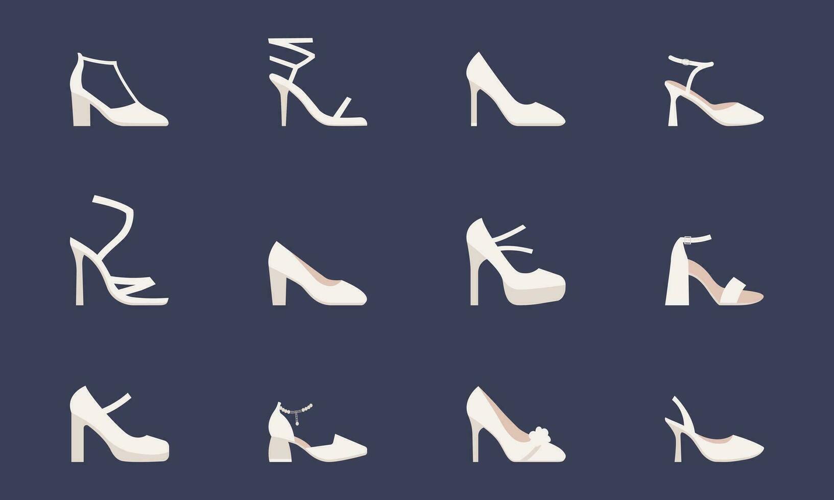 Dames hoog hielden schoenen set. vector illustratie.