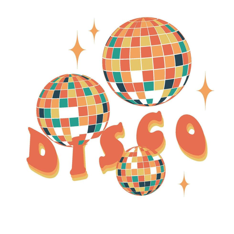 disco bal. hip. uurwerk elementen in retro hippie stijl van de jaren 70. vector