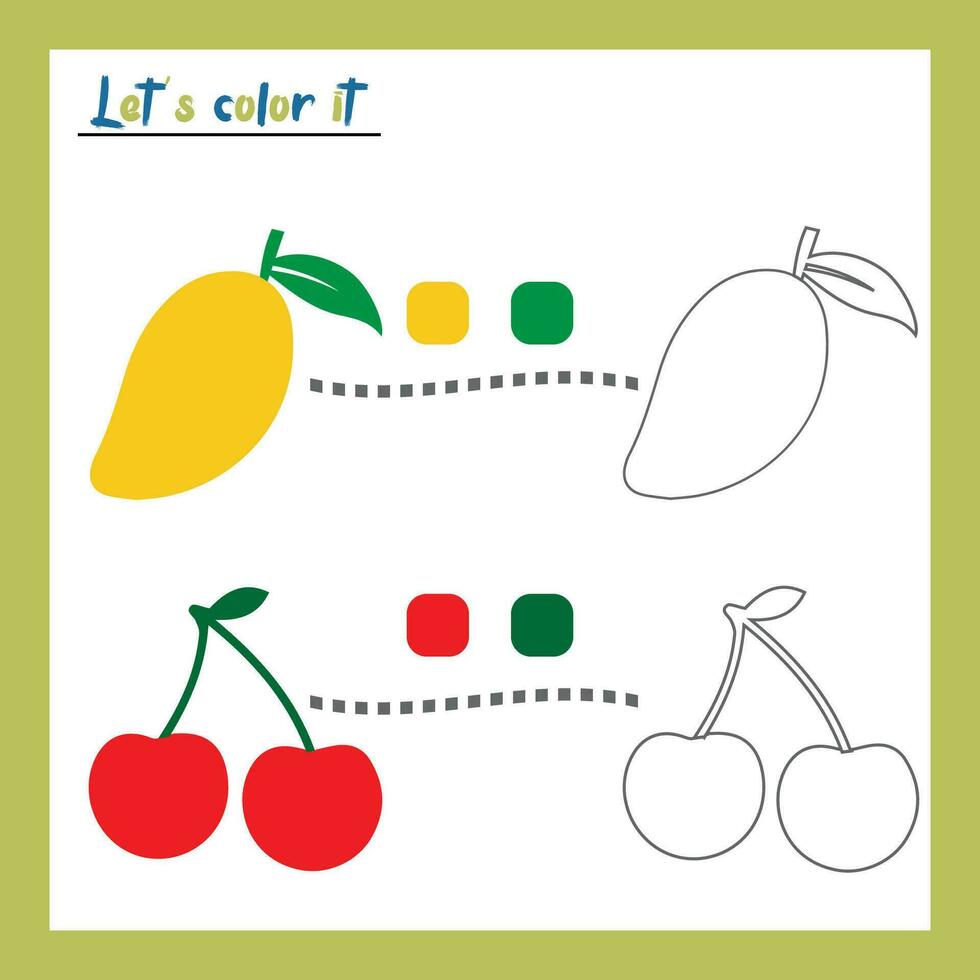 kleur werkblad voor peuters. afdrukbare leerzaam kleur bladzijde voor kinderen. vector illustraties.