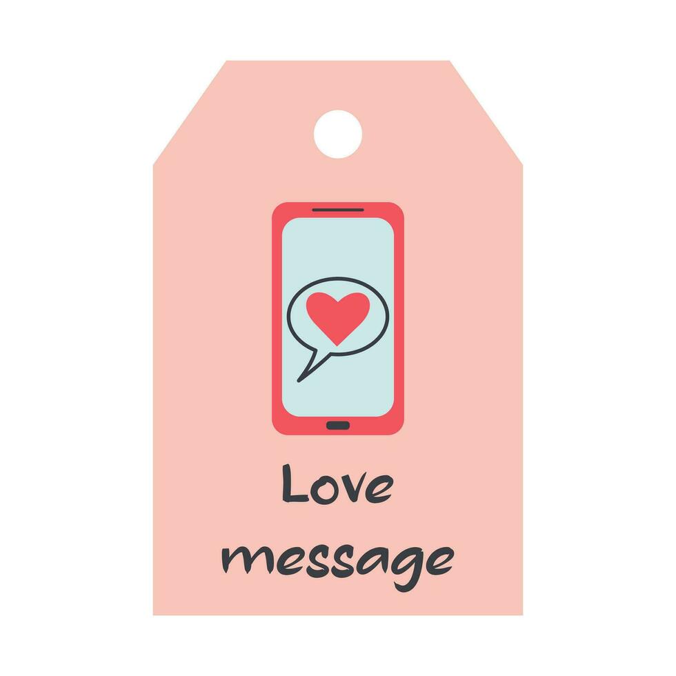 valentijnsdag dag label met mobiel telefoon. liefde bericht belettering. vakantie geschenk etiket sjabloon. vector