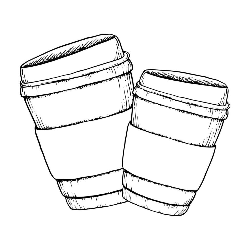 meenemen koffie cups sjabloon vector zwart en wit illustratie voor bakkerij en cafe flyers en menu's