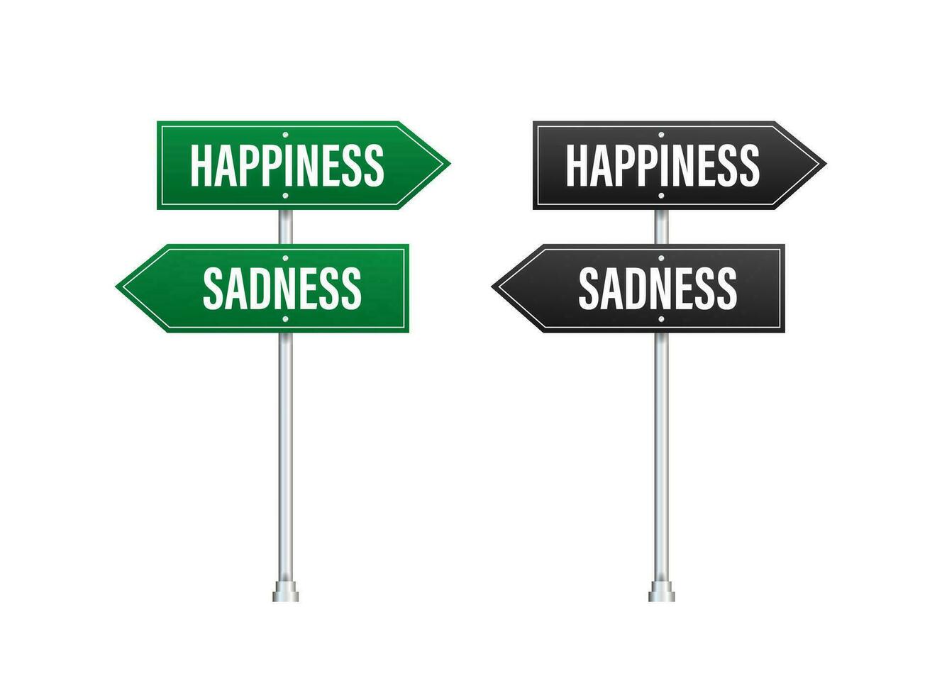 emotioneel keuze concept met geluk en droefheid weg tekens vector illustratie