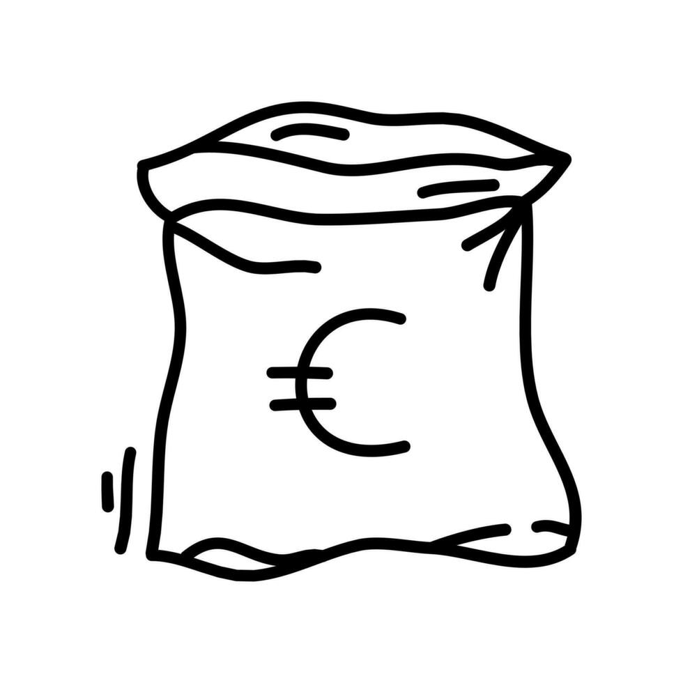 tekening zak geld zak met euro teken symbool. hand- getrokken schetsen concept voor bedrijf en financiën icoon vector illustratie