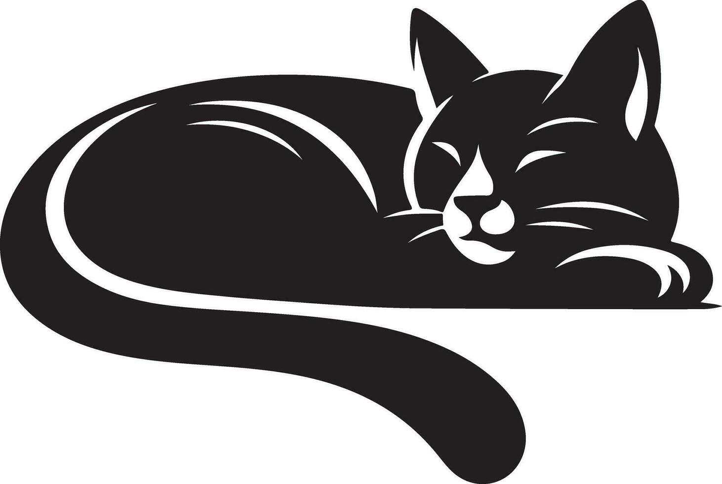 een minimaal een kat slaap en aan het kijken droom vector kunst illustratie silhouet 26