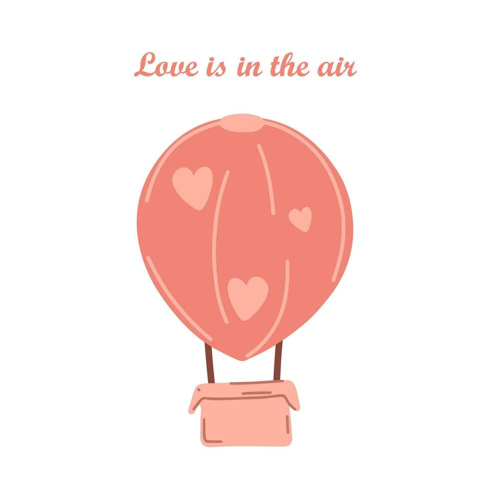 liefde is in de lucht. ansichtkaart met een ballon met mand voor paren in liefde. minimalistisch kaart ontwerp vector