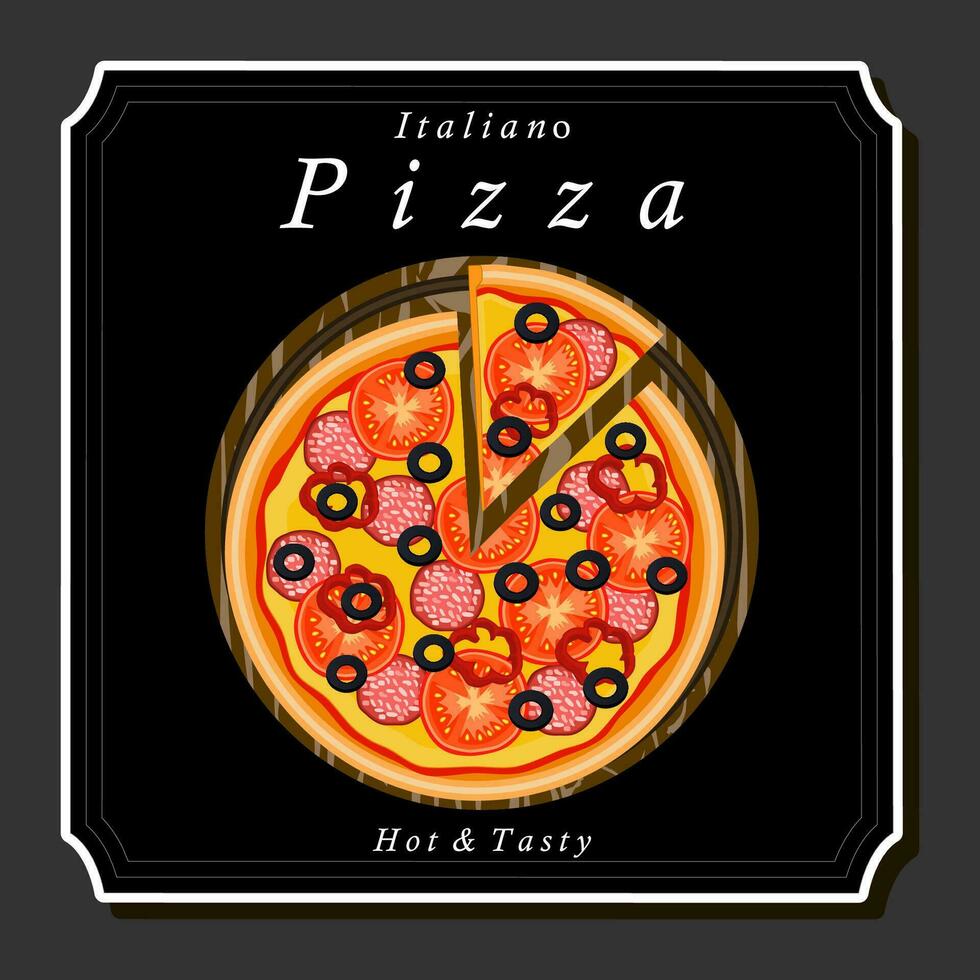 illustratie Aan thema groot heet smakelijk pizza naar pizzeria menu vector