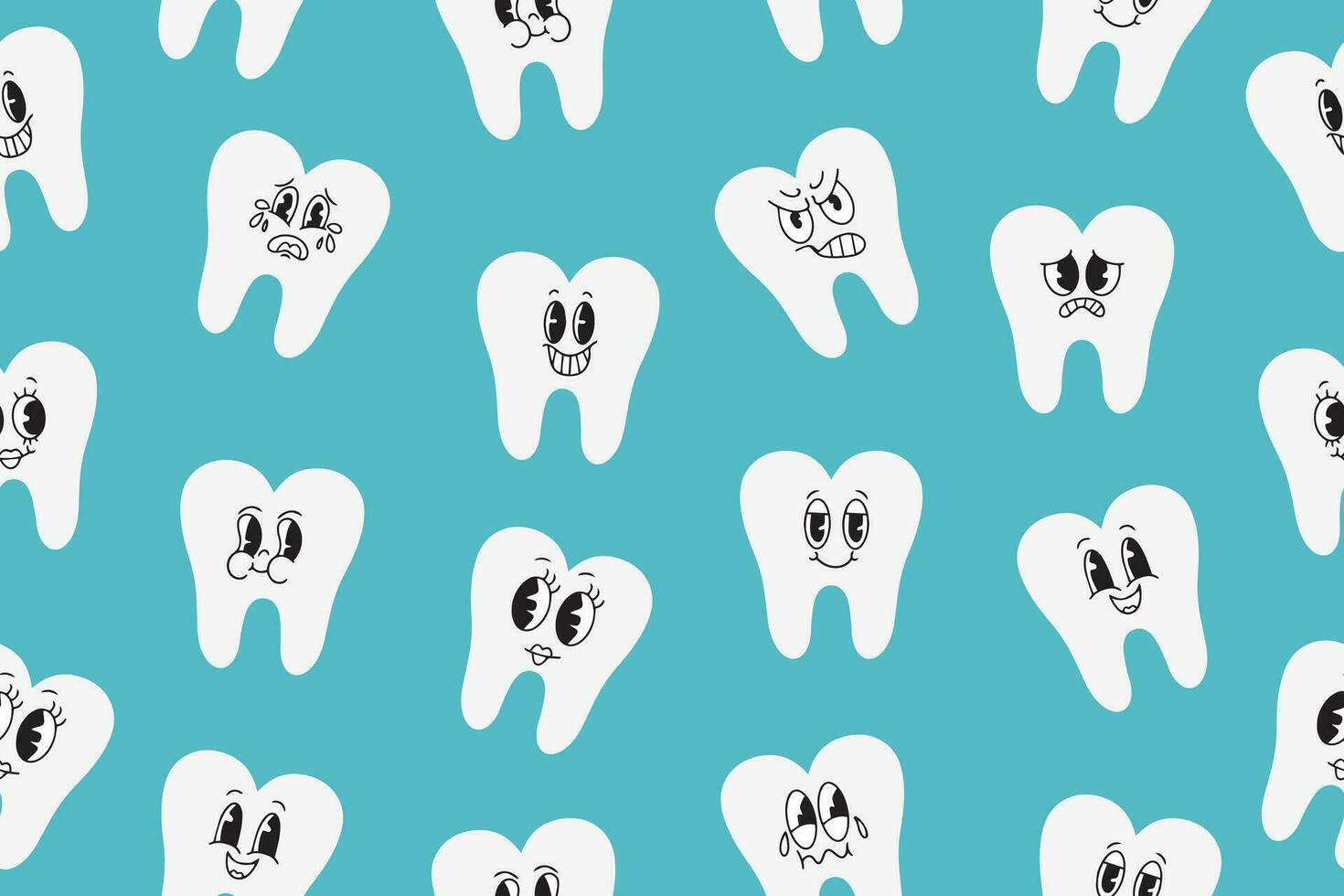 naadloos patroon met schattig tanden. wit tanden in kawaii stijl. tandheelkundig schattig achtergrond. illustratie voor een pediatrisch tandarts kantoor, pediatrisch tandheelkunde. vector. vector illustratie