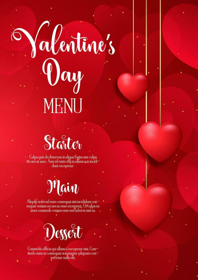 valentijnsdag dag menu ontwerp met rood harten achtergrond vector