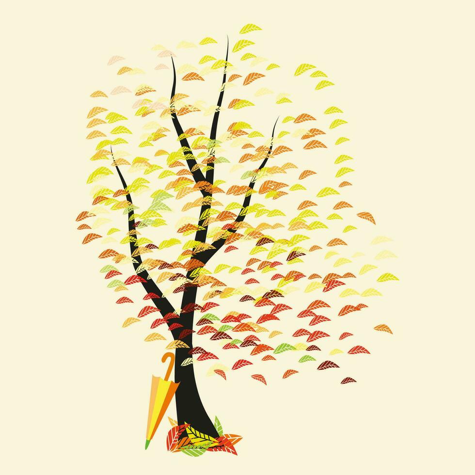 illustratie van herfst boom met gekleurde bladeren en bmbrella. het kan worden gebruikt voor ansichtkaarten, poster, tijdschriften, kinderen boeken. vector