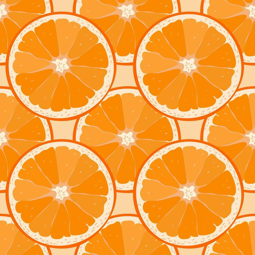 naadloos patroon met groot plakjes van oranje fruit. licht beige achtergrond. voor textiel, behang, omhulsel papier, menu vector