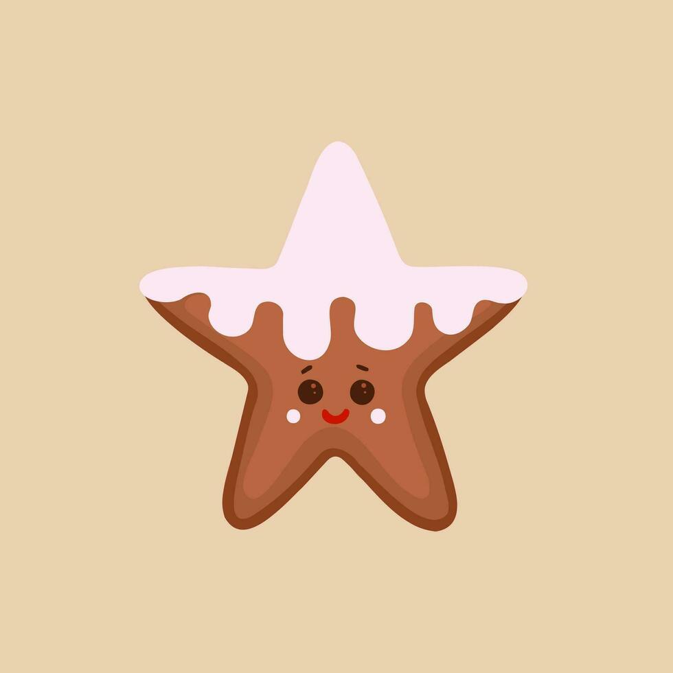 ster koekje, peperkoek koekjes in de vorm van een ster met glazuur. illustratie voor achtergronden en verpakking. beeld kan worden gebruikt voor groet kaarten en affiches. geïsoleerd Aan wit achtergrond. vector