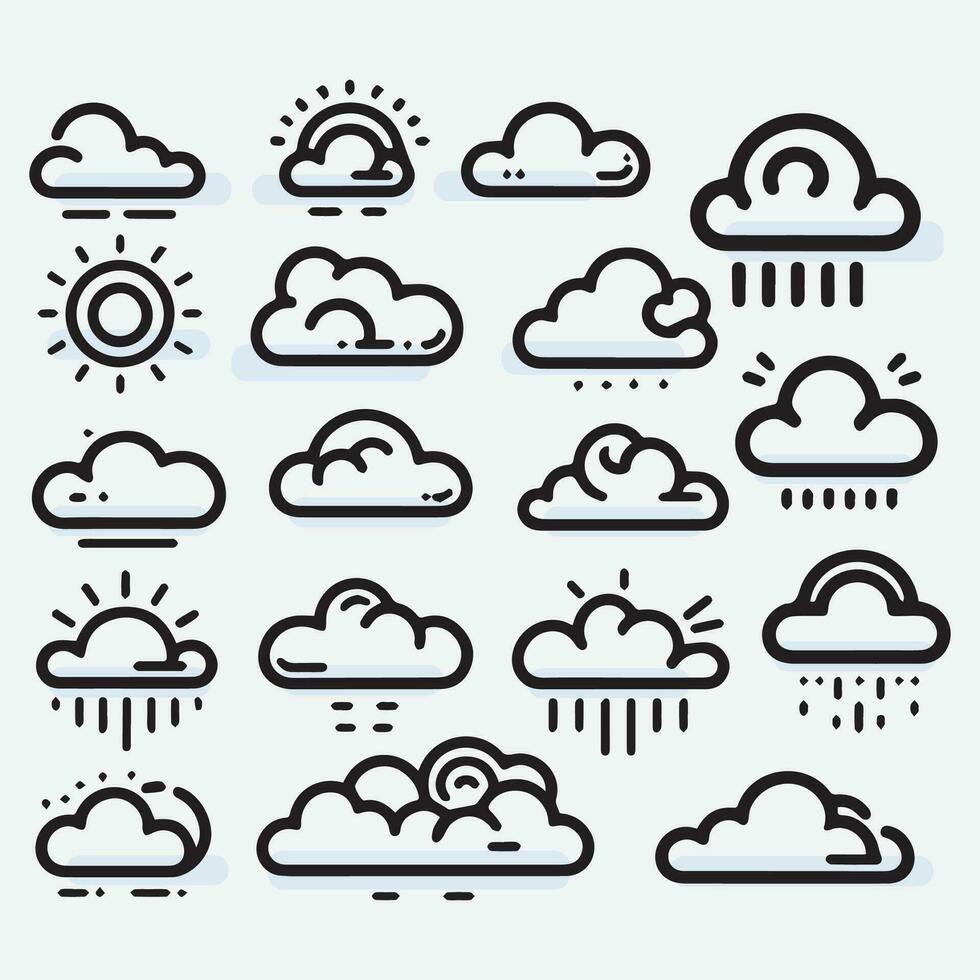 reeks van weer pictogrammen. wolk, zon en regen. vector illustratie