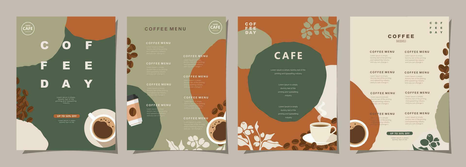 reeks van schetsen banners met koffie bonen en bladeren Aan minimaal achtergrond voor uitnodigingen, kaarten, banier, poster, omslag, cafe menu of een ander sjabloon ontwerp. vector illustratie.