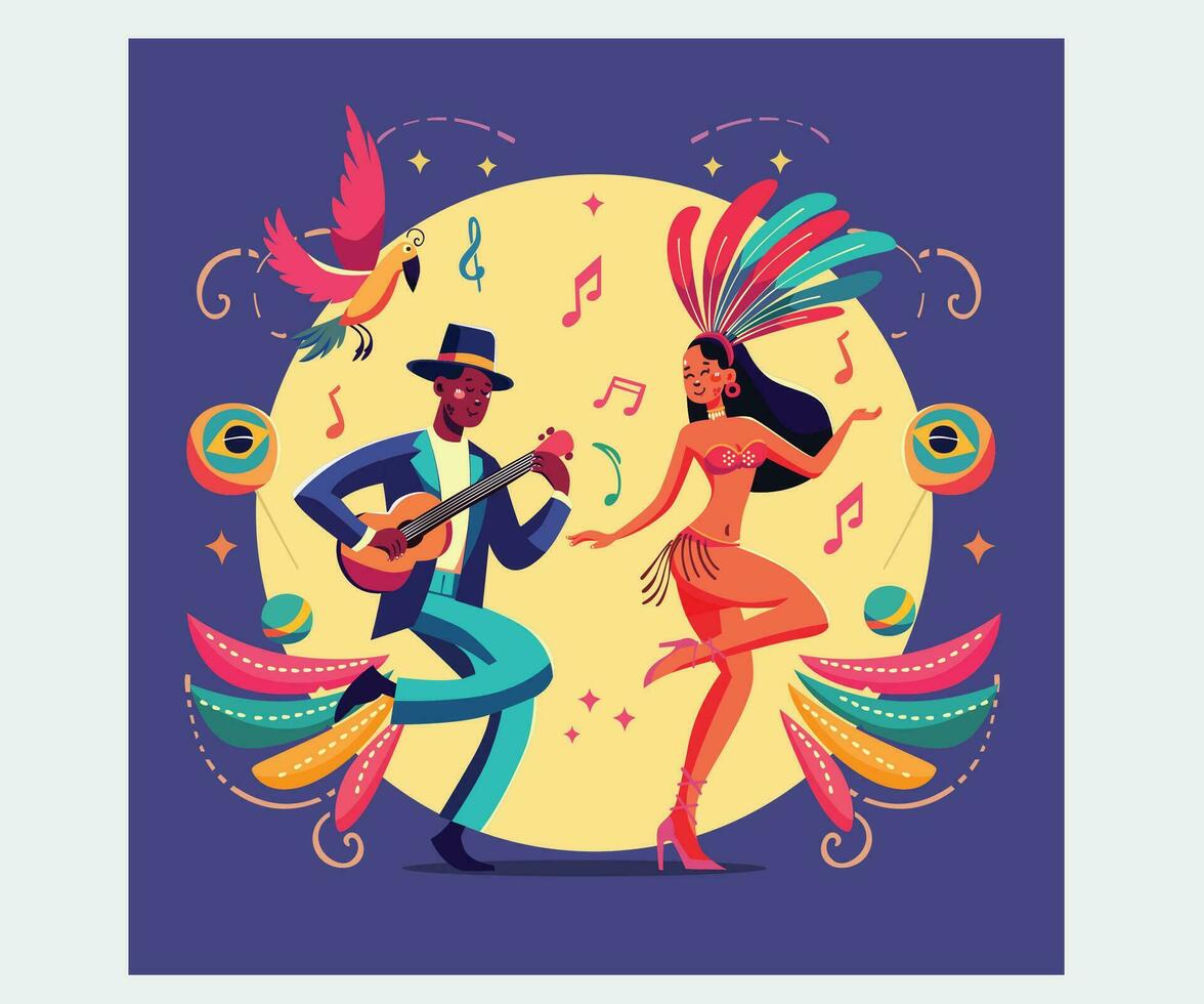 braziliaans carnaval met mooi braziliaans danser vector